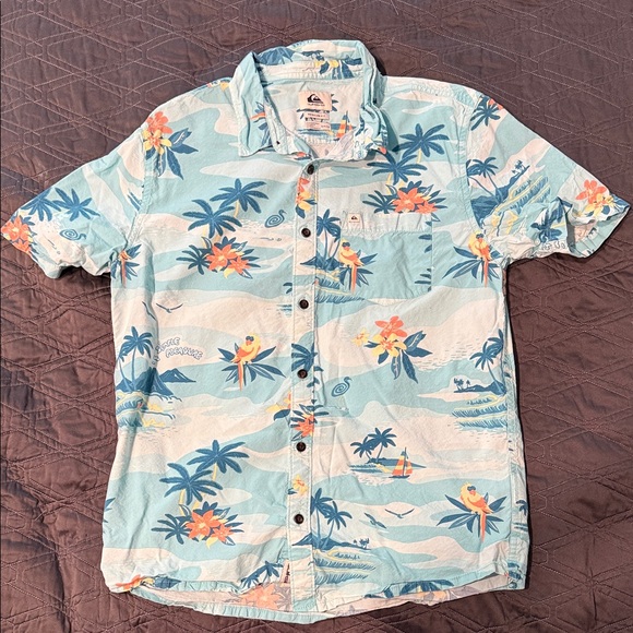 Quiksilver Men's Floral Print Shirt - Blue and Orange - Picture 1 of 3